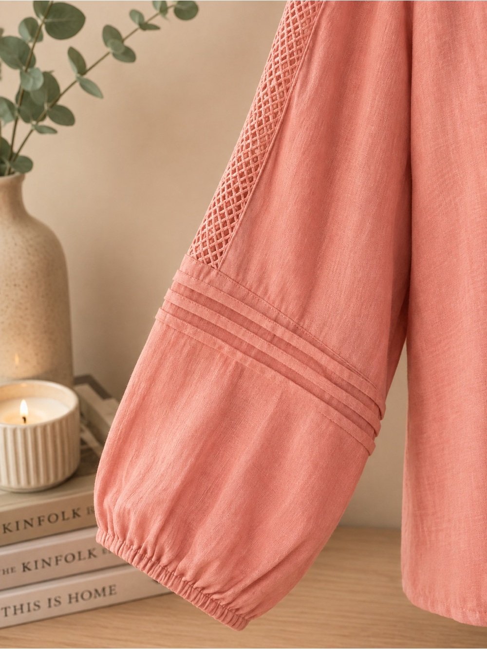Notations Coral Pink Crochet-Trim Button Front Blouse - Picture 2 of 4